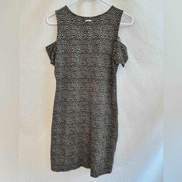 Michael Kors Women’s Leopard Print Black Tan Cold Shoulder Dress Size: Small - Picture 2 of 10